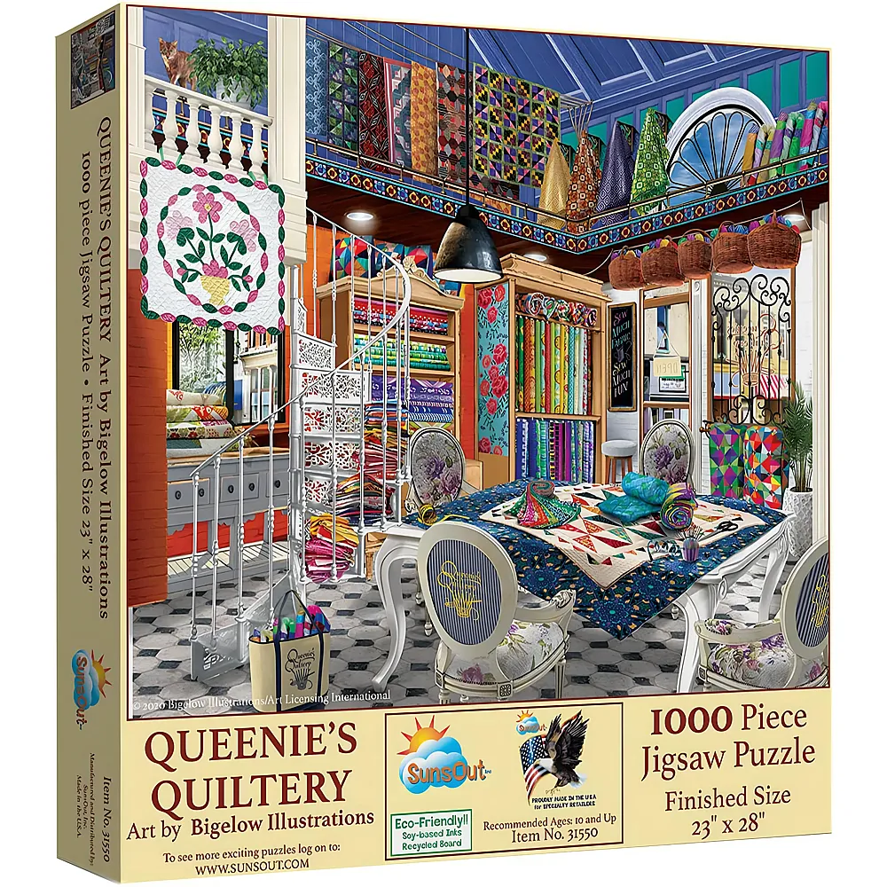 SunsOut Puzzle Bigelow Illustrations Queenie's Quiltery - 1000 Teile