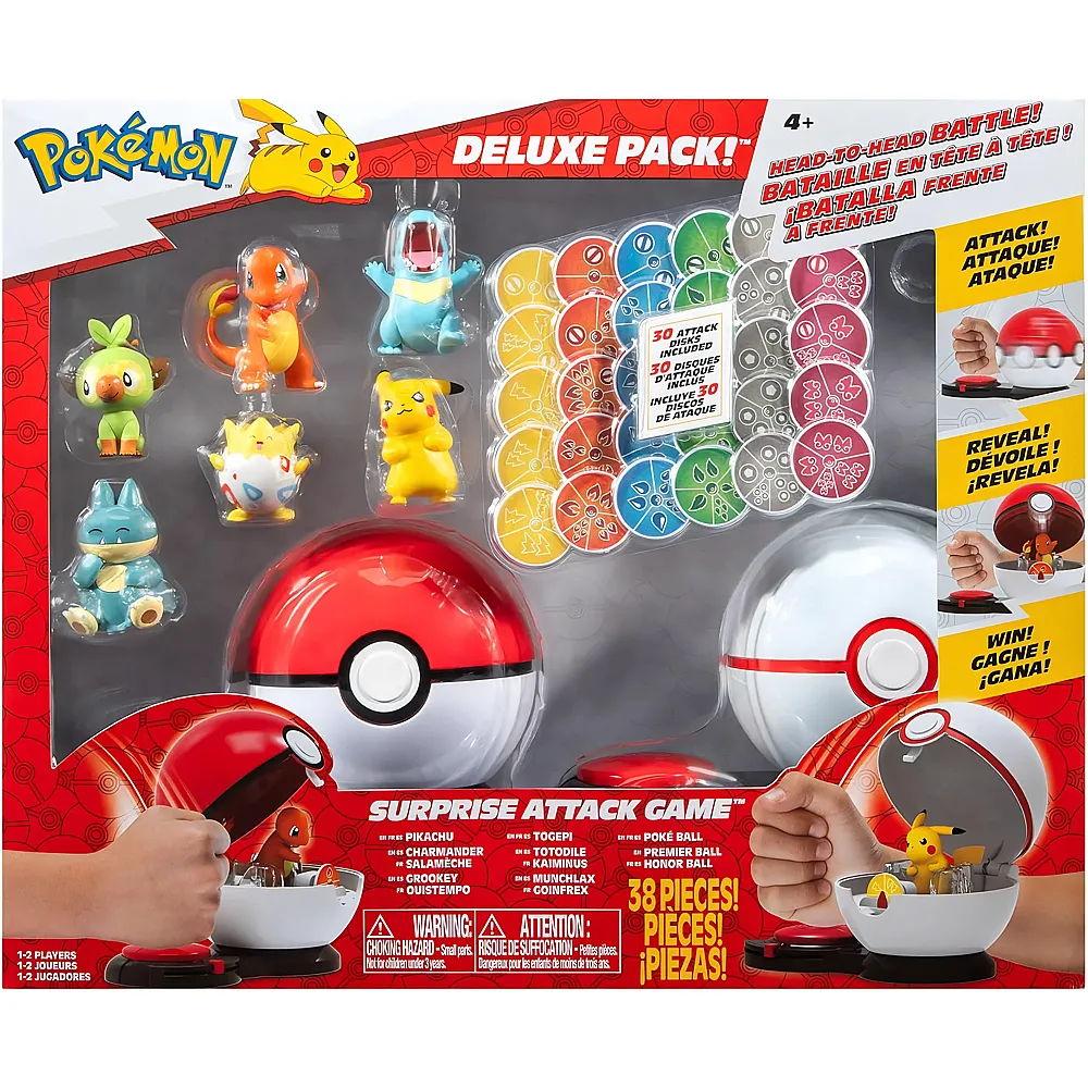 Jazwares Pok�mon PKW2982 - Surprise Attack Multipack - Spielset mit 6 Figuren, Zwei Pok�balle und 30 Angriffsscheiben, offizielles Spielset