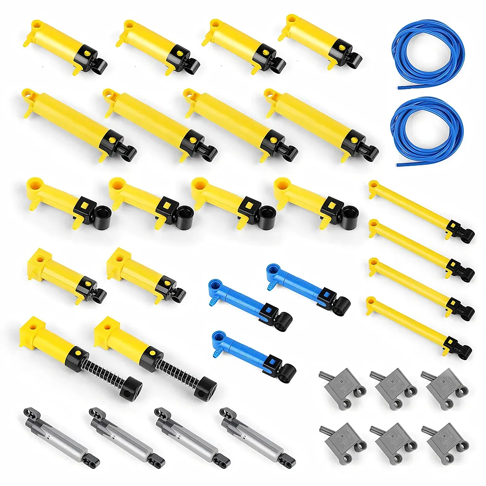 Mould King Pneumatik Kits mit 10 Arten von Pneumatikzylindern, MOC Luftpumpenkolbendruckstangen, 35 St�ck pneumatische