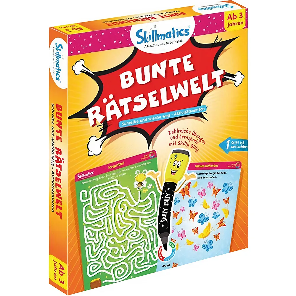 Skillmatics Bunte Rtselwelt, d ab 3 Jahren, 1 Spieler, Stift, abwischbare Karten