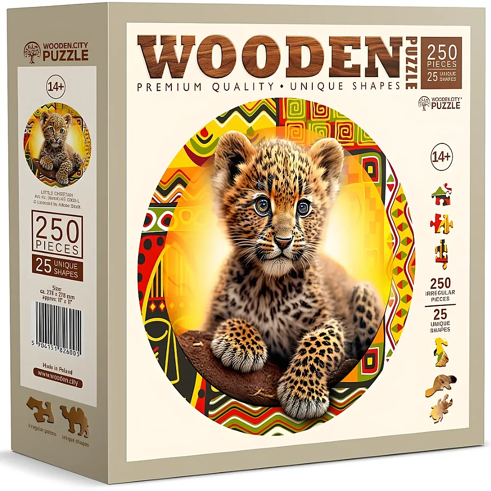 Wooden City Puzzle Holz L Cute Little Leopard, 250 Teile, spezielle Formen,  27.8 cm, ab 14 Jahren