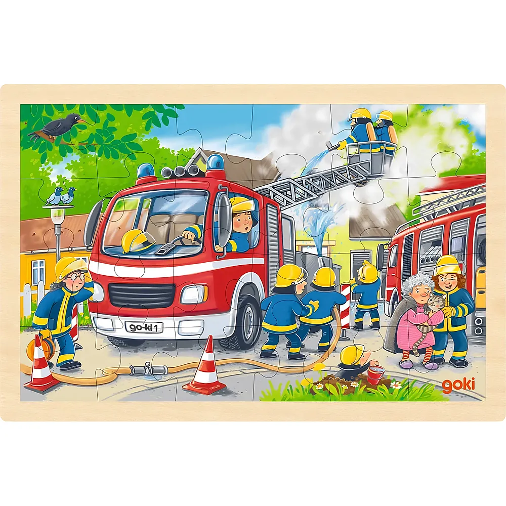 meinspielzeug - Goki Feuerwehreinsatz 24Teile | Rahmenpuzzle