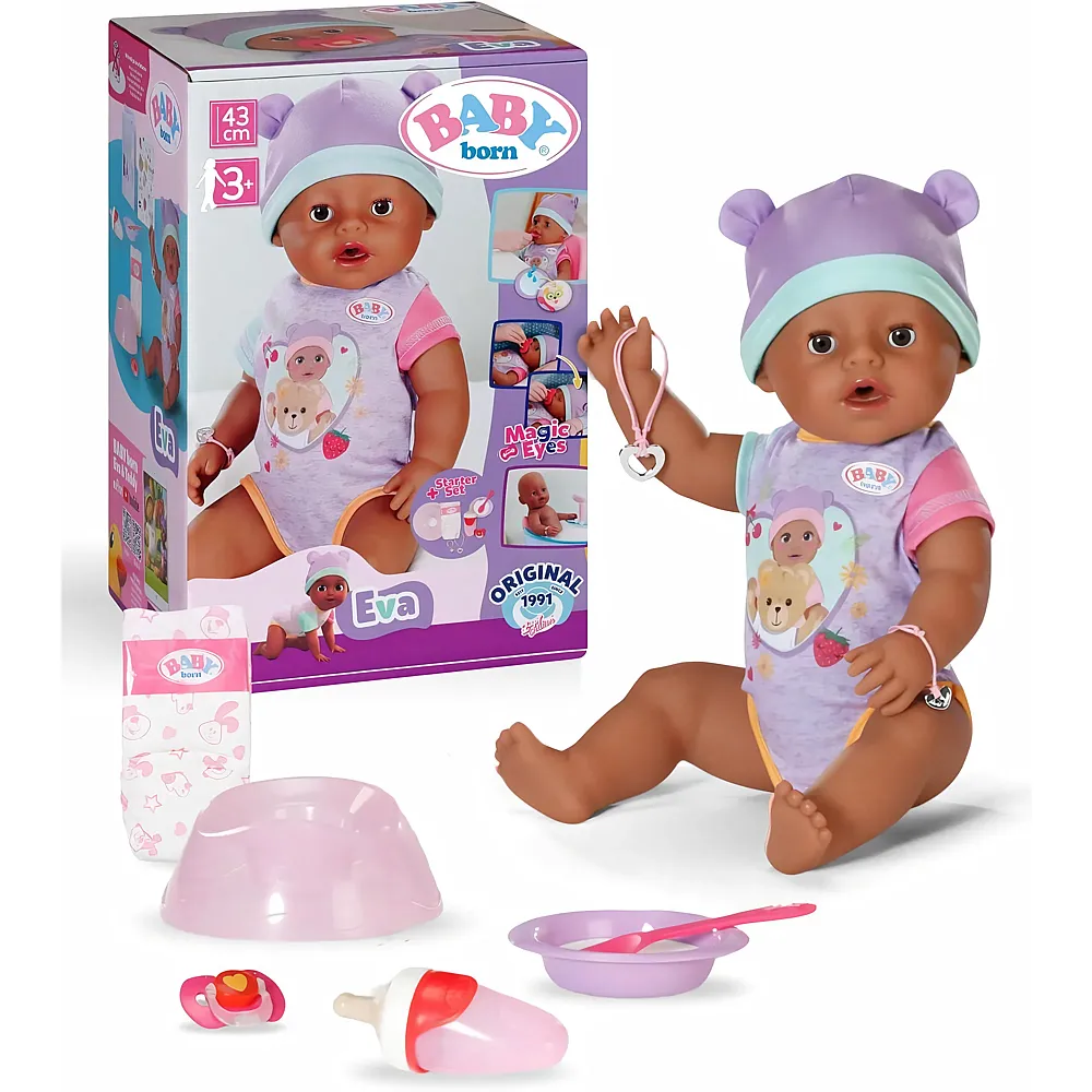 Zapf Creation Baby Born Babypuppe Eva mit 10 Funktionen 43cm