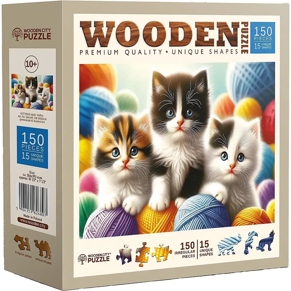 Wooden City Puzzle Kittens and Yarn 150Teile
