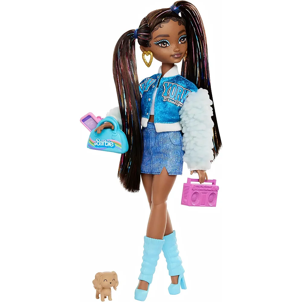 Dream Besties Puppe und Accessoires, bewegliche Barbie Brooklyn Modepuppe mit langem schwarzen Haar, 9 Teile zum Thema Musik, HYC22