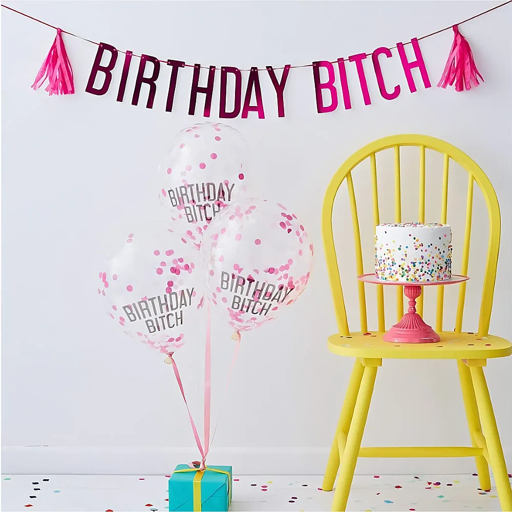 Gingerray Partyset Birthday Btch mit Girlande und 5 Konfetti Ballons