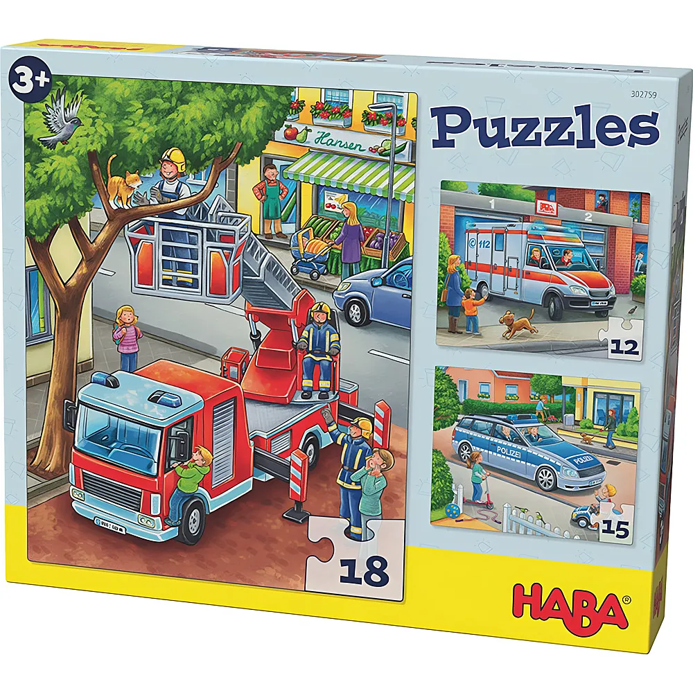 HABA Puzzle Polizei, Feuerwehr & Co. 12,15,18 | Mehrfach-Puzzle