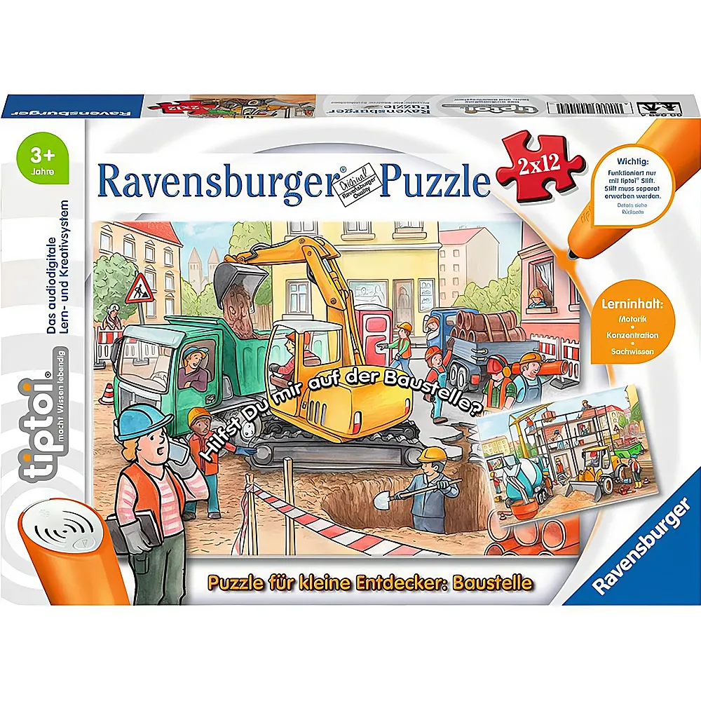 Ravensburger tiptoi Puzzle fr kleine Entdecker: Baustelle 2x12