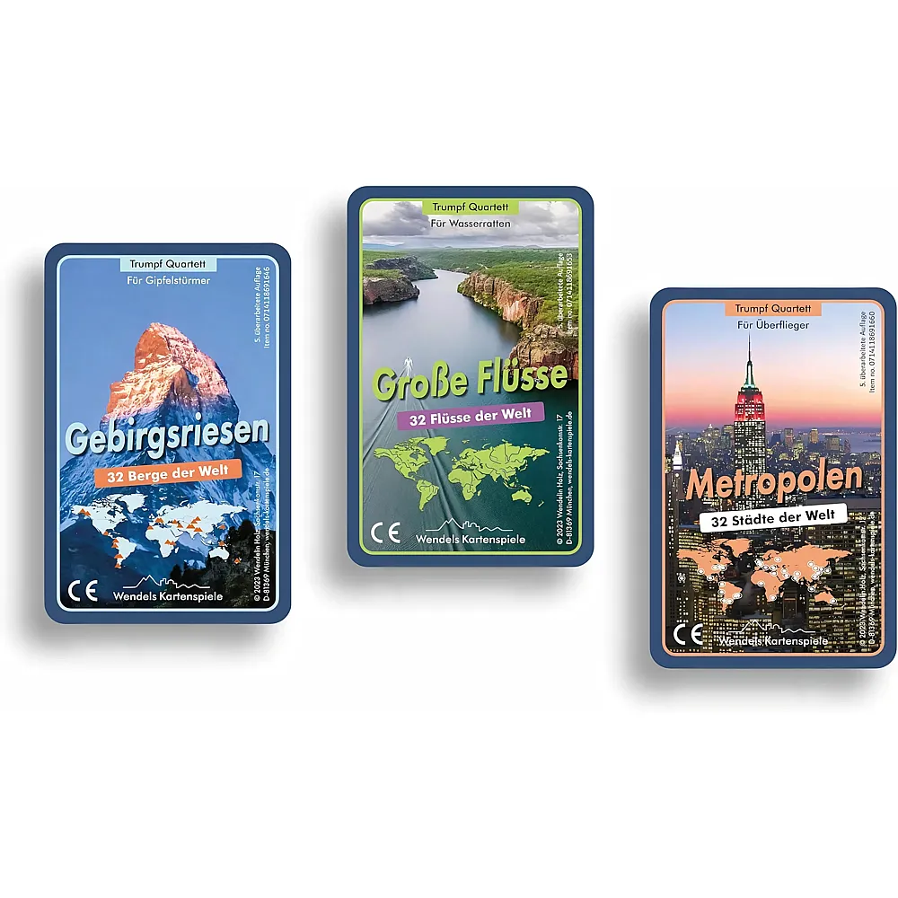 Wendels Kartenspiele 3er-Set Berge, Fl�sse und St�dte Trumpf Quartett
