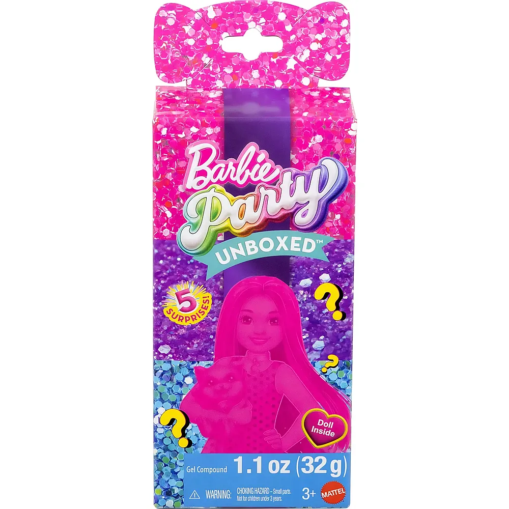 Barbie Party Unboxed Chelsea-Puppenset, Glam Party Serie mit 6 �berraschungen