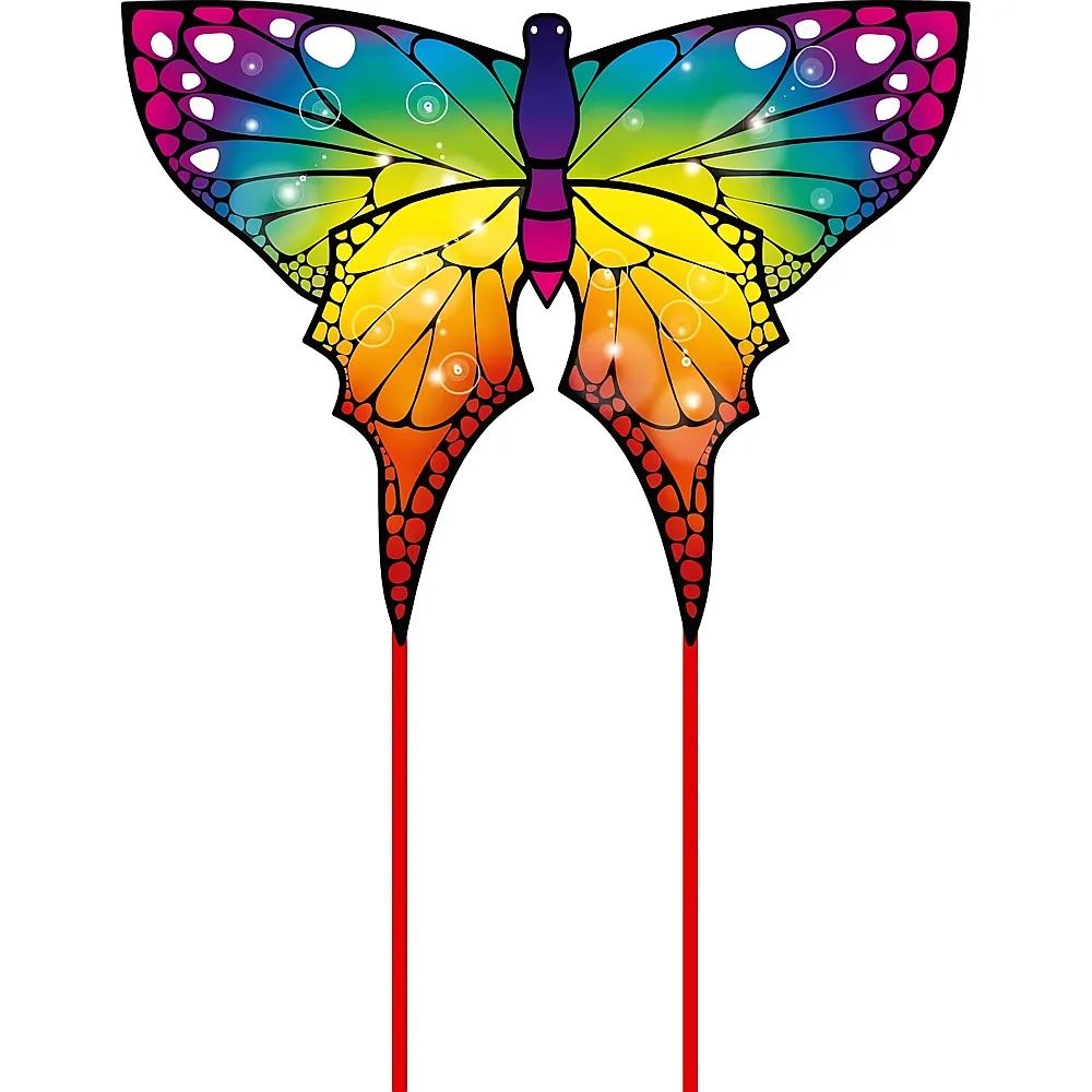 HQ Invento Drachen Ecoline Butterfly II Rainbow, 110 cm, Griff mit 25 m Schnur, ab 5 Jahren