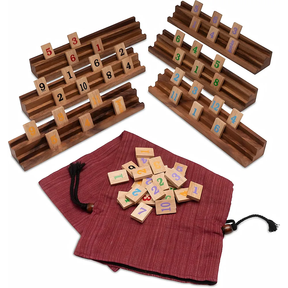 Logoplay Rummy - Okey - Gesellschaftsspiel - Legespiel mit 162 Spielsteinen und 6 Halterungen im Stoffbeutel