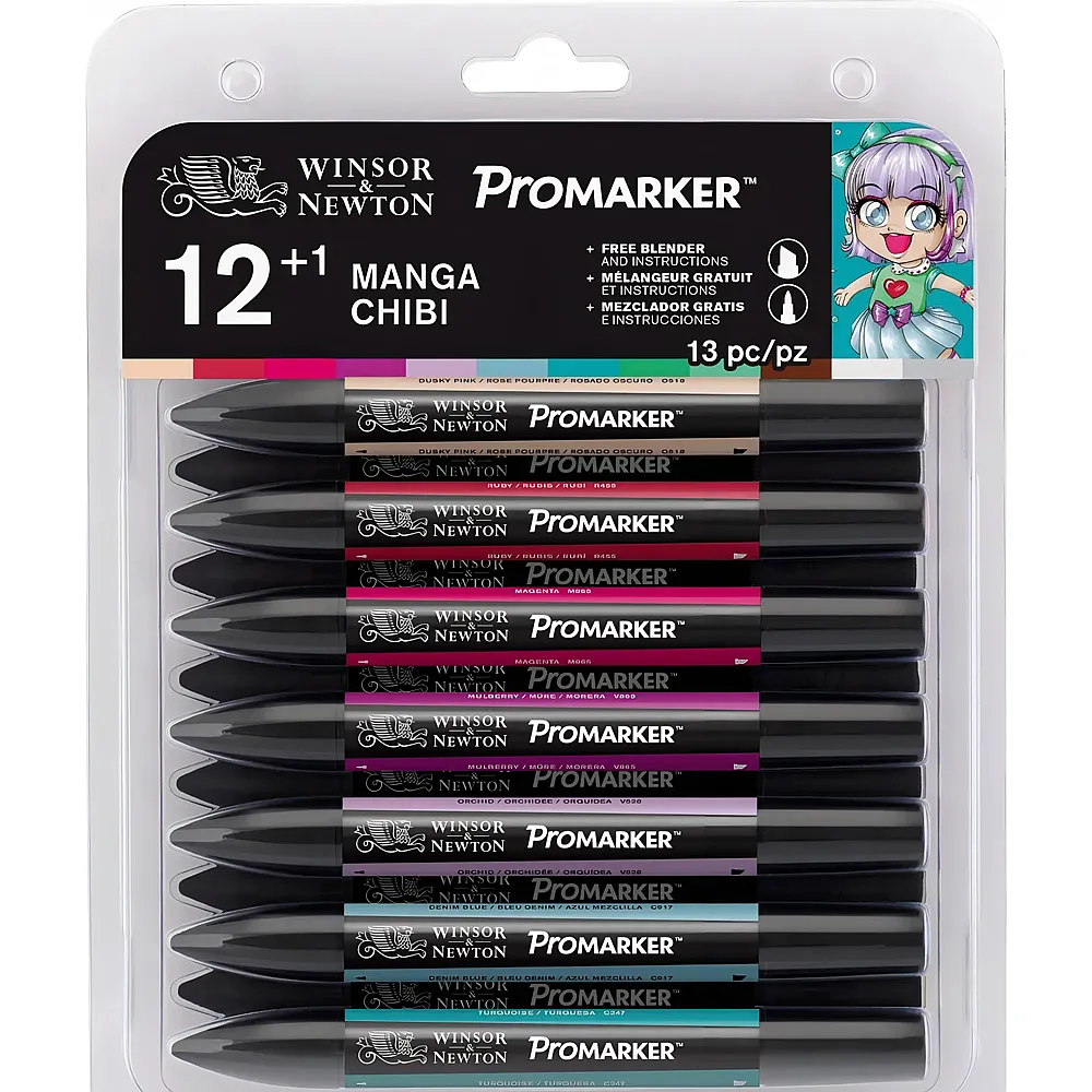 Winsor & Newton W&n Promarker 12+1 Set Manga Chibi