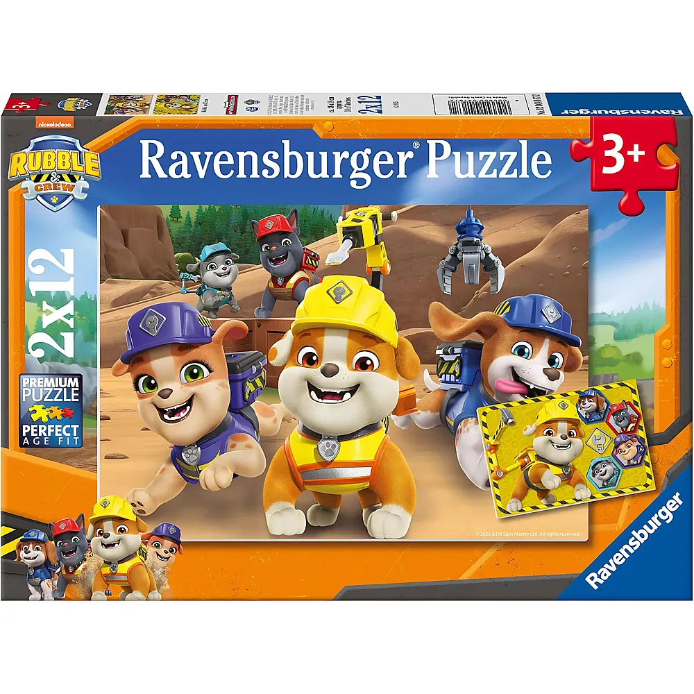 Ravensburger Puzzle Paw Patrol 2in1 Rubble & Crew - 12 Teile
