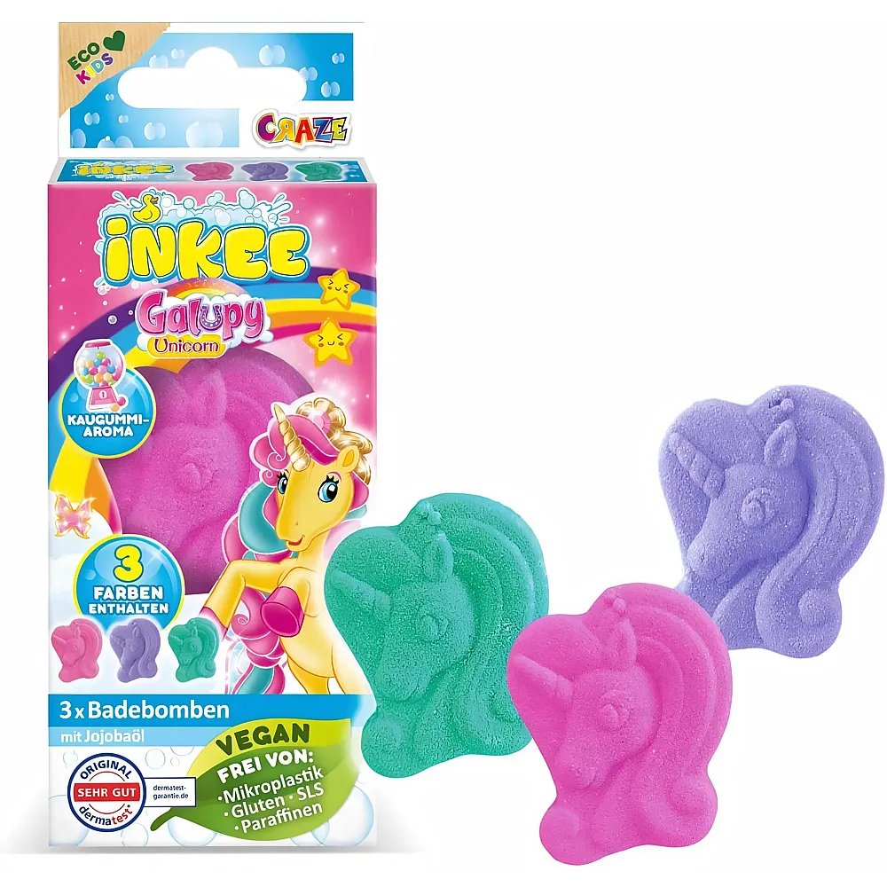 meinspielzeug - Craze Inkee 3er Pack Badekugeln mit spassigen Farben, Kaugummi Aroma & Jojoba�l Galupy | Badespielzeug