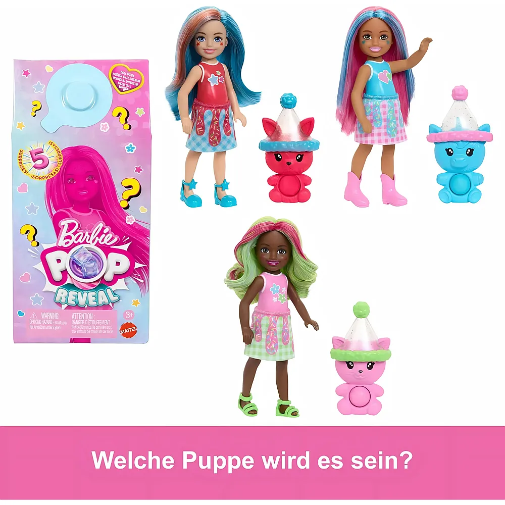 meinspielzeug - Barbie Pop Reveal Chelsea-Puppe, Shakes-Serie, mit 5 �berraschungen, darunter eine duftende kleine Puppe, Pop-it-Haustier und Farbwechsel Stile k�nnen abweichen, JCN89