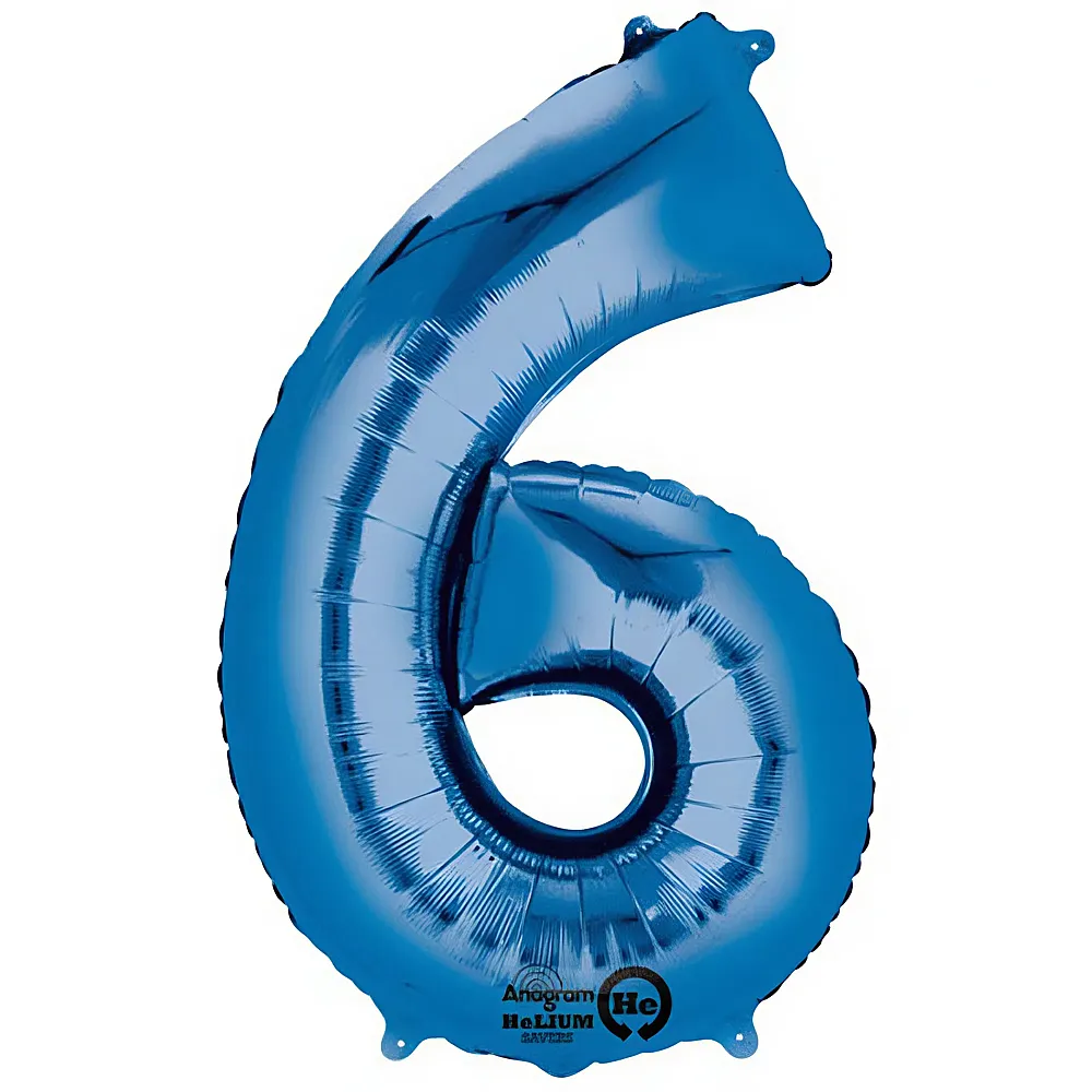 Amscan Folienballon Zahl 6 Blau 86x64cm | Kindergeburtstag