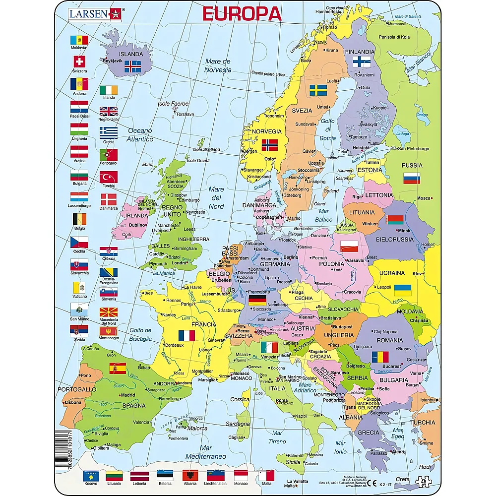 Larsen Puzzle Political Map of Europe Italian - 48 Teile