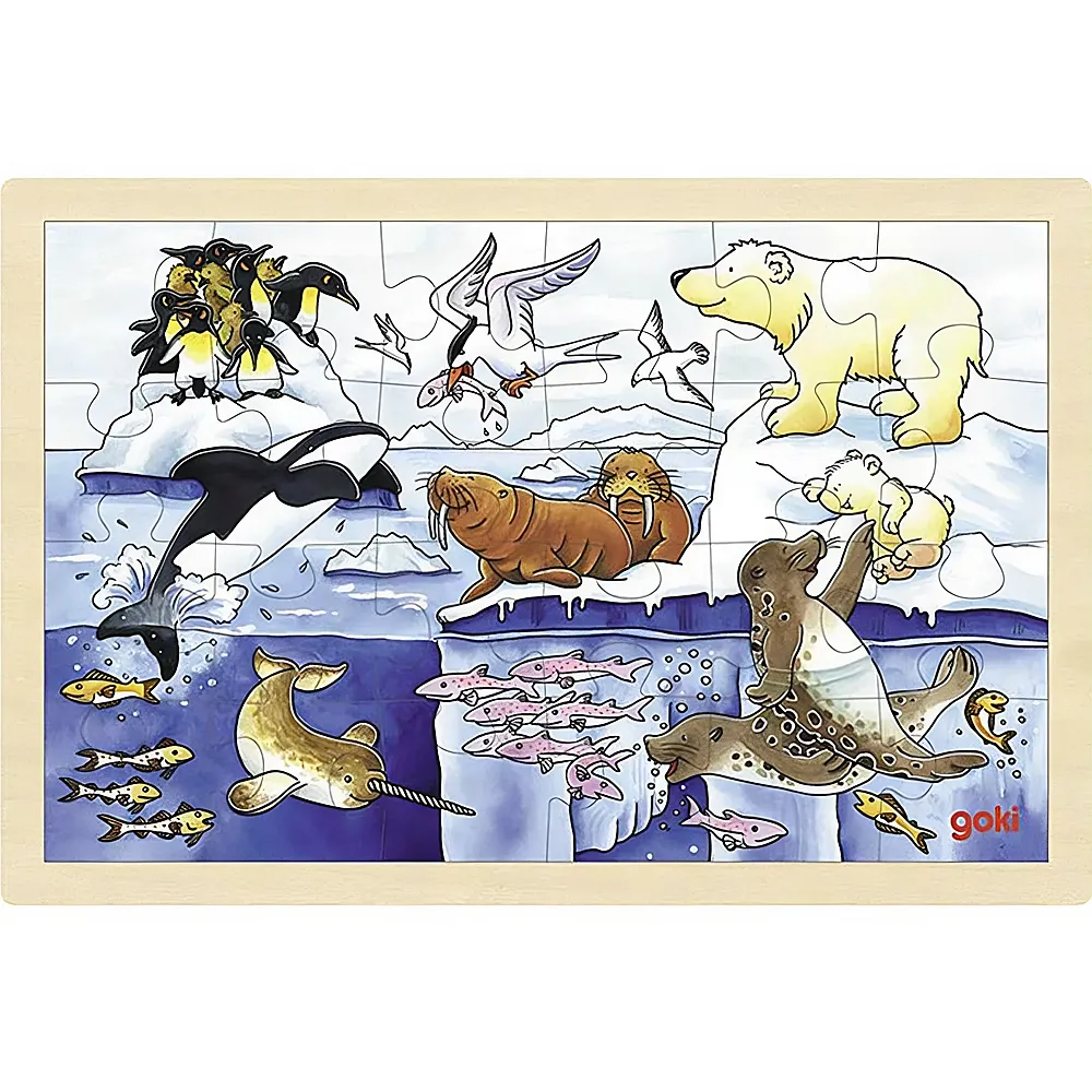 meinspielzeug - Goki Puzzle Polartiere - 24 Teile | Rahmenpuzzle