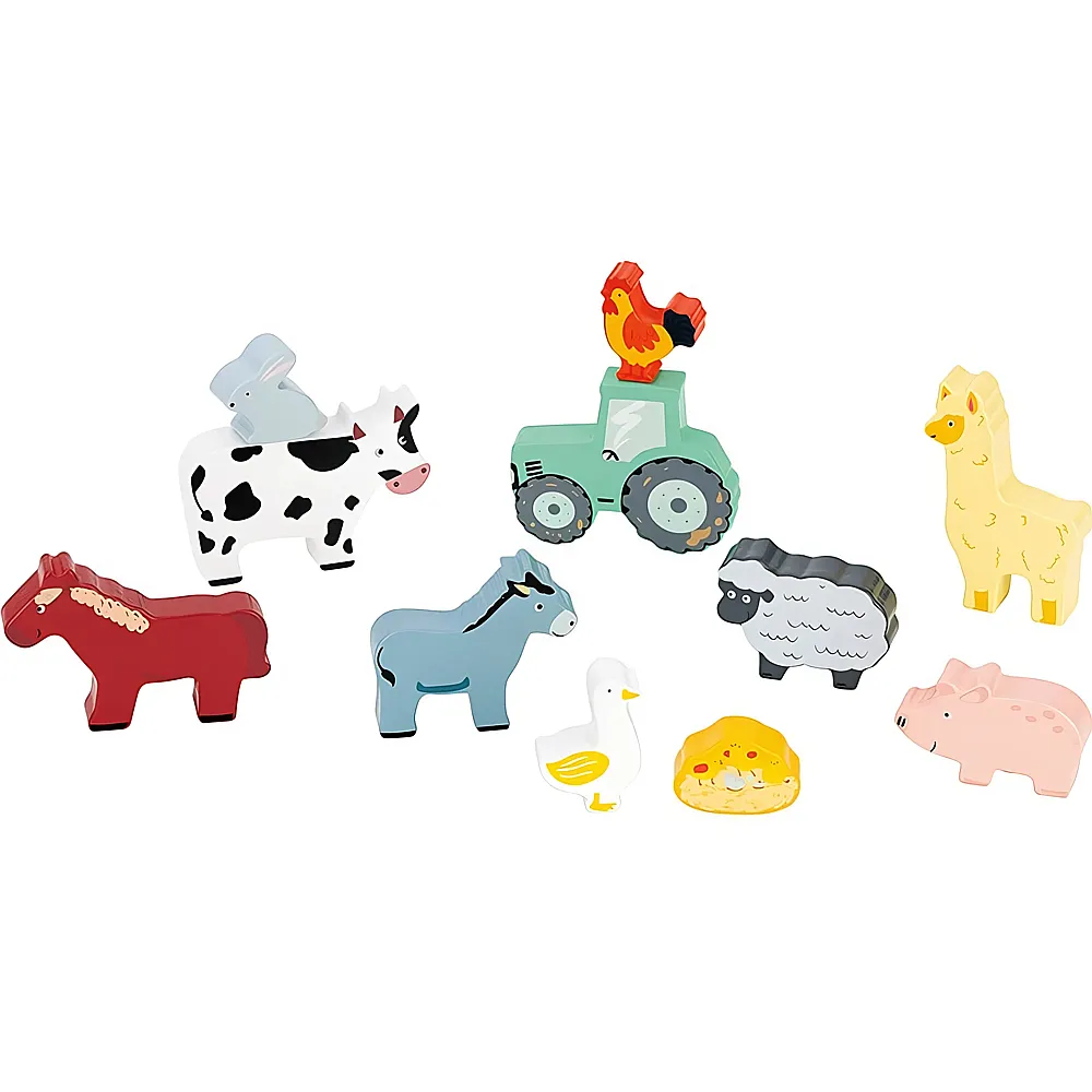 spielba Kleinkind Tier-Set und Traktor in Holzbox 11Teile | Spielesets- und Figuren
