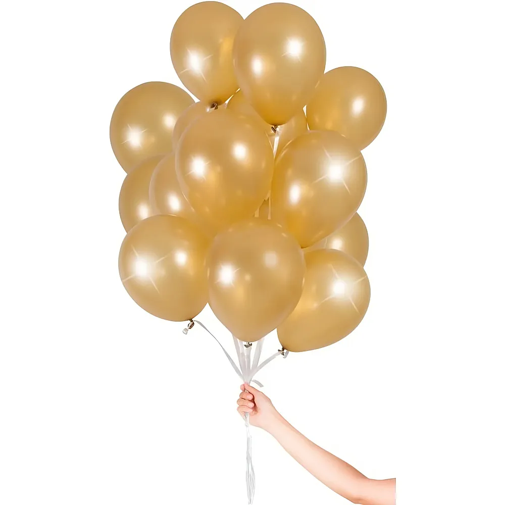 Folat Gummiballone 23 cm, mit 40m Band Gold - 30 Teile