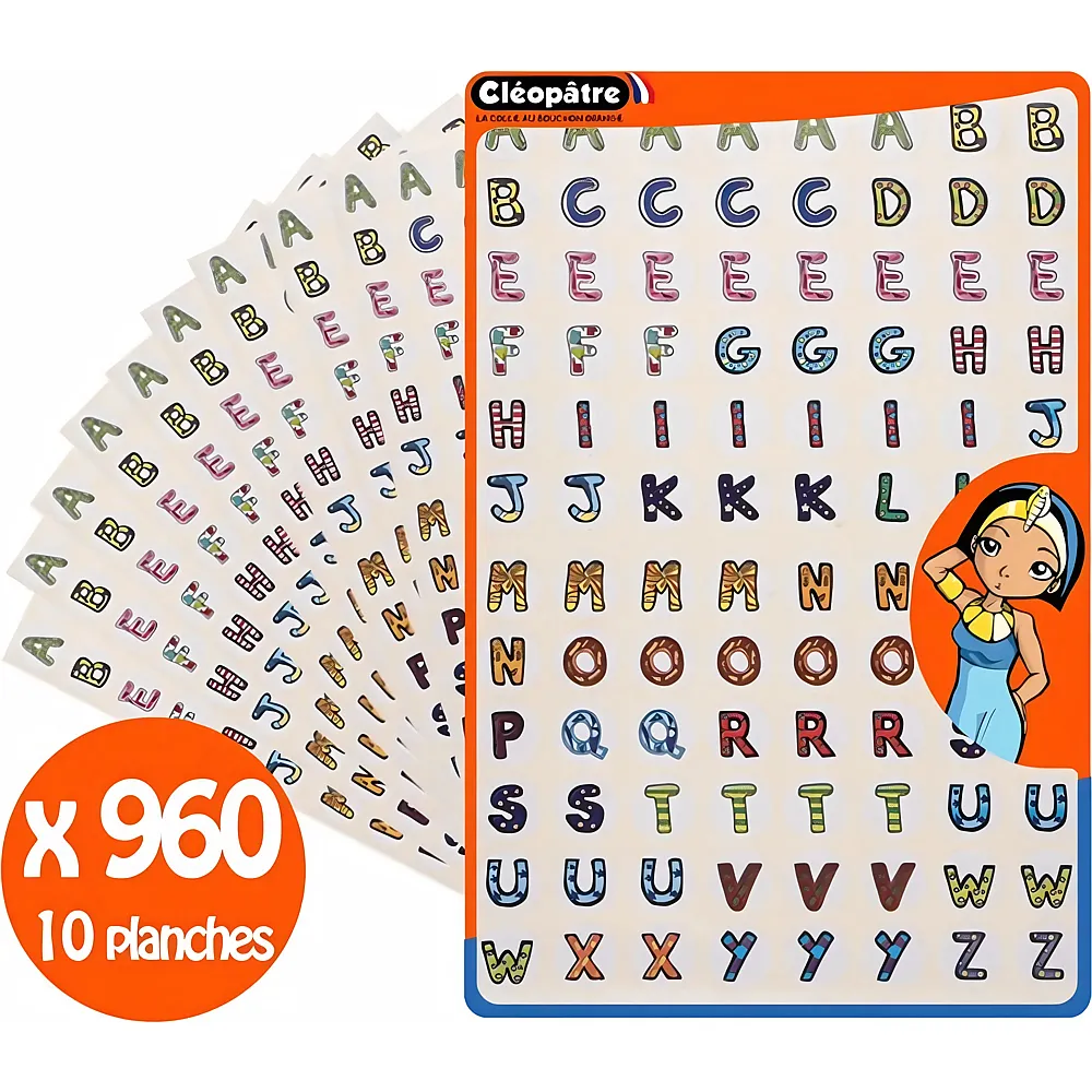 Cleopatre 960 Aufkleber Alphabet Bunt 10 A4-bltter Abnehmbar Und Ausg