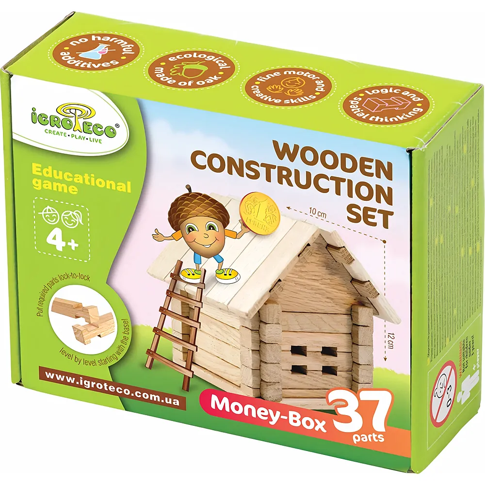 Creatif Wood Coffret Construction Bois Maison Tirelire 37pcs - Suche