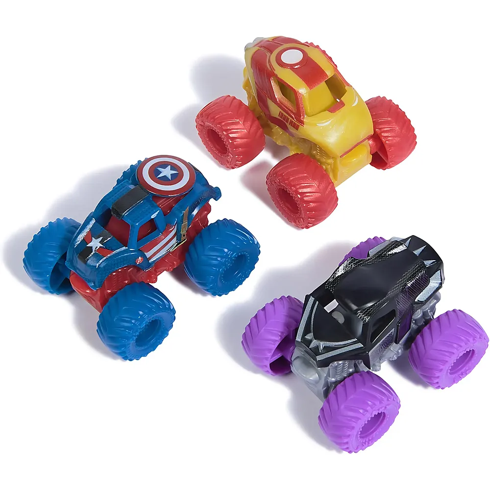 Spin Master Monster Jam Mini-Truck 3er-Set mit Black Panther, Captain America, Iron Man - 1:87