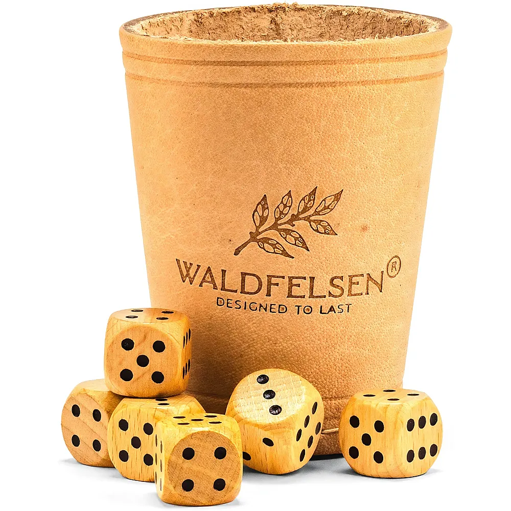Waldfelsen Echtleder W�rfelbecher mit 6 Holzw�rfeln Beige
