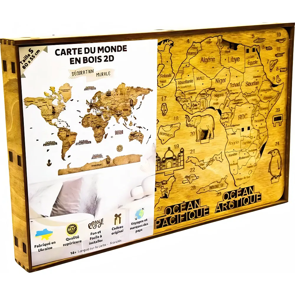 Creatif Wood Carte DU Monde 2D Foncee S 55x80cm FR - Suche