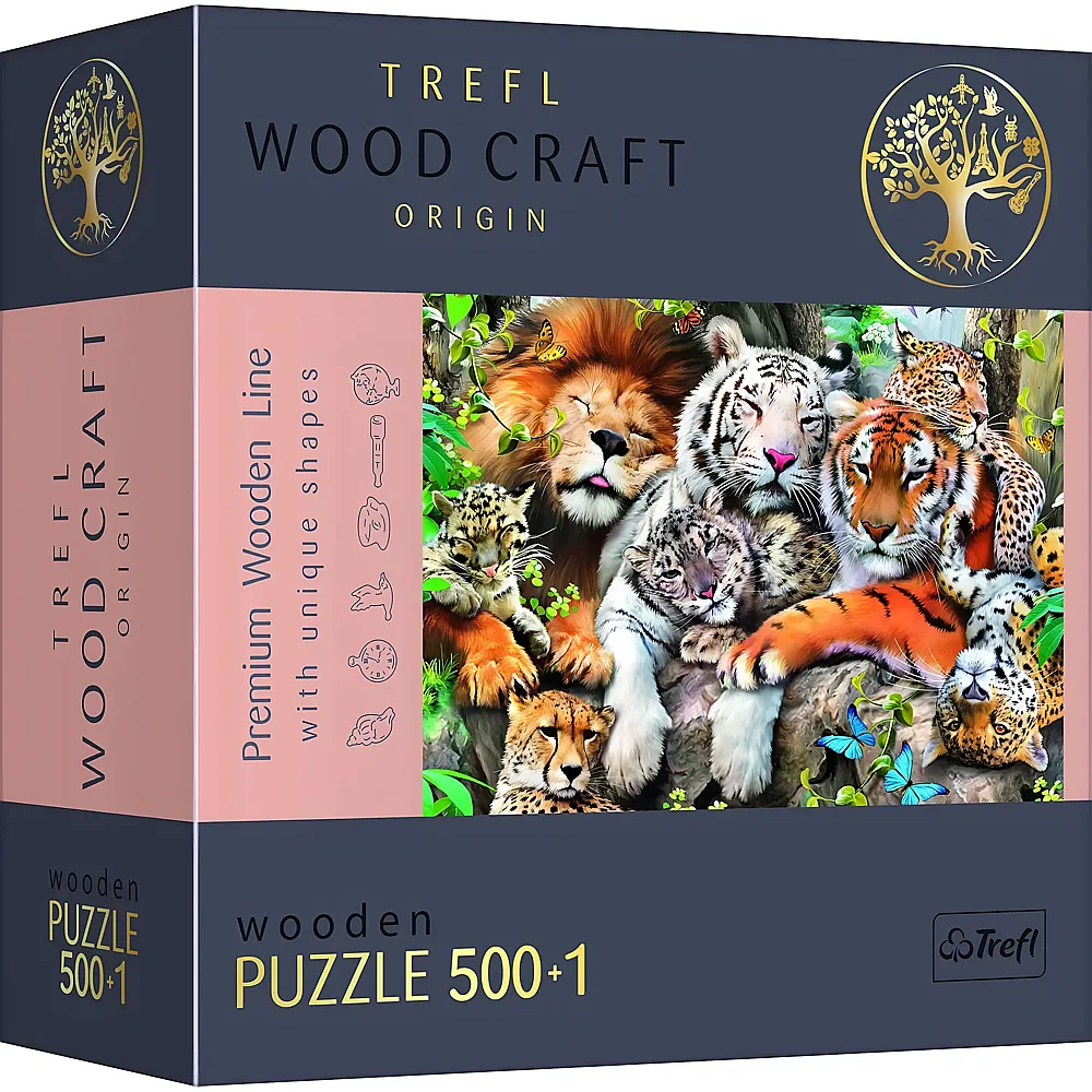 Trefl Puzzle Wood Craft Wildkatzen im Dschungel - 500 Teile