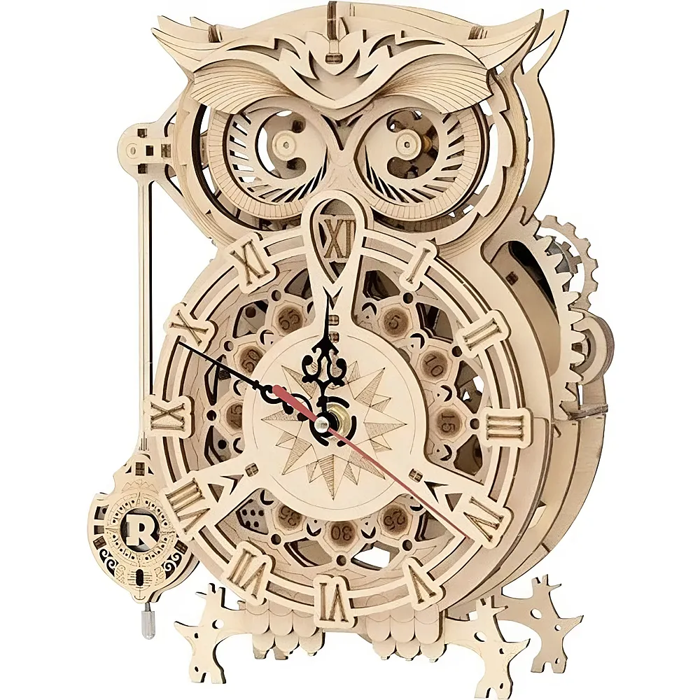 meinspielzeug - Robotime Eulen Uhr - 161 Teile | Technische Baus�tze