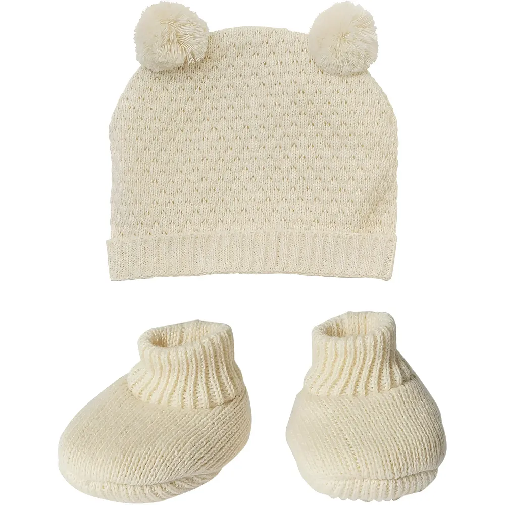 meinspielzeug - Heless Puppen-Strickset mit Bommelm�tze und Strickschuhen Ecru - 35 - 45 cm | Puppenkleider