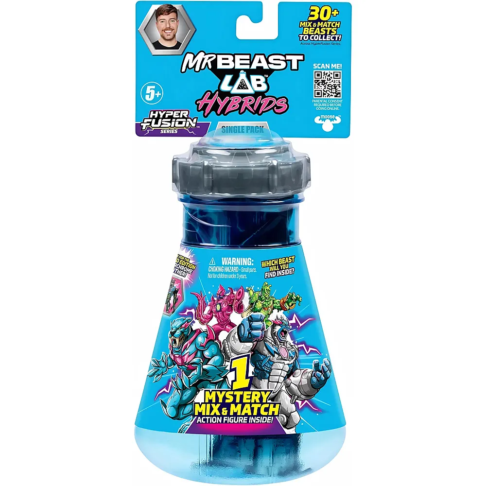 Moose Toys MRBEAST LAB Hybrids Single Pack, Mix & Match Millionen von Kombinationen, um das ultimative Biest zu erschaffen und einzelne Biest-Teile zu enth�llen, um 1 von 10 4-Zoll-Hybrid-Figuren zu erstellen