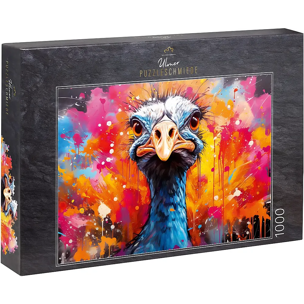 Ulmer Puzzleschmiede Grimmiger Straussenvogel vor Farbexplosion - 1000 Teile