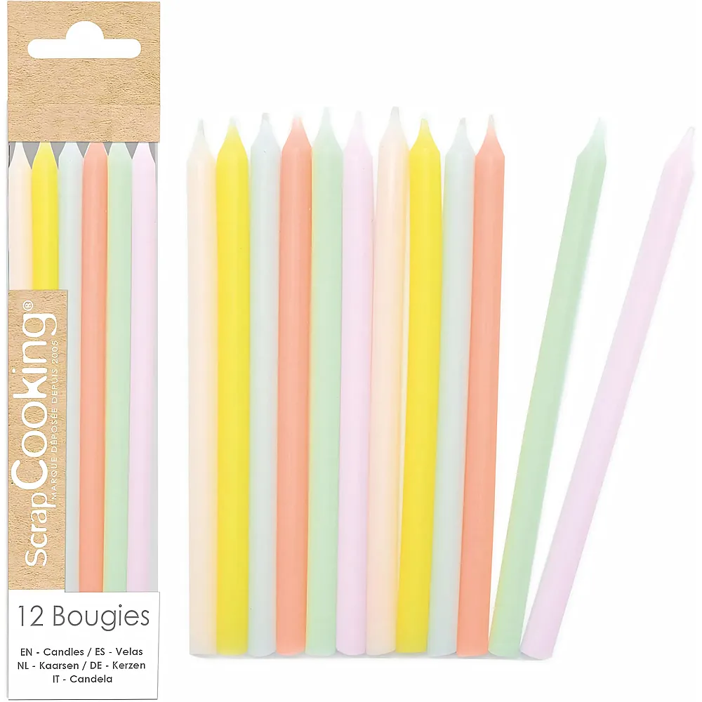 ScrapCooking 12 Lange Kerzen Pastell 12cm - Suche
