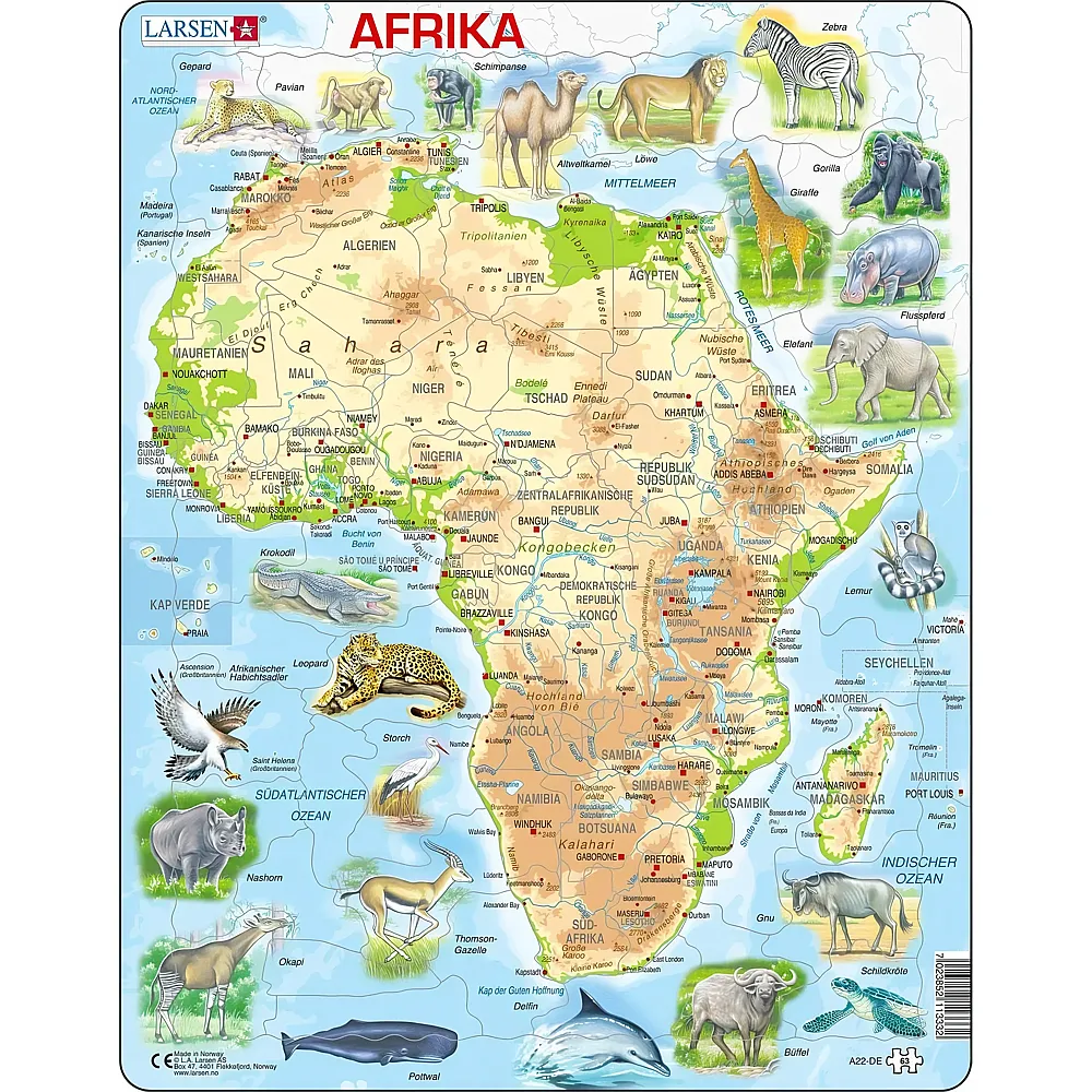 Larsen Puzzle Afrika und seine Tiere - 63 Teile
