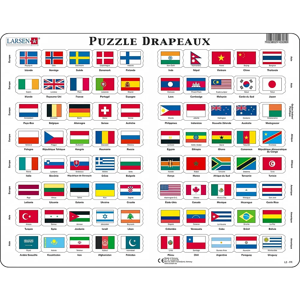Larsen Puzzle Flaggen der Welt - 80 Teile