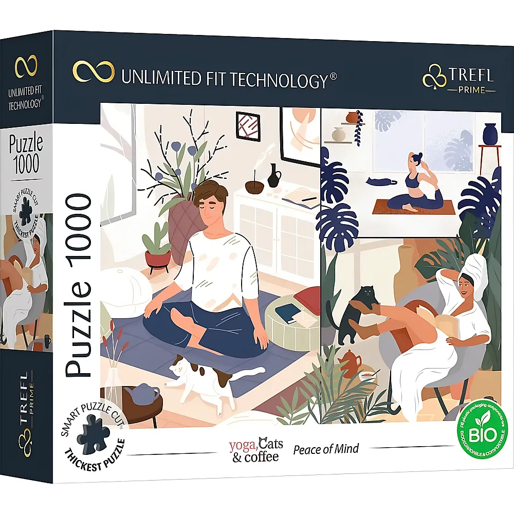 Trefl Puzzle Yoga, Cats & Coffee: Peace of Mind 1000Teile