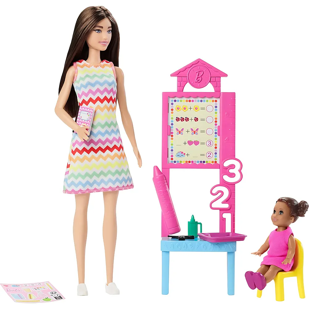 Barbie Karrieren Lehrerin mit br�netter Modepuppe mit gemustertem Kleid