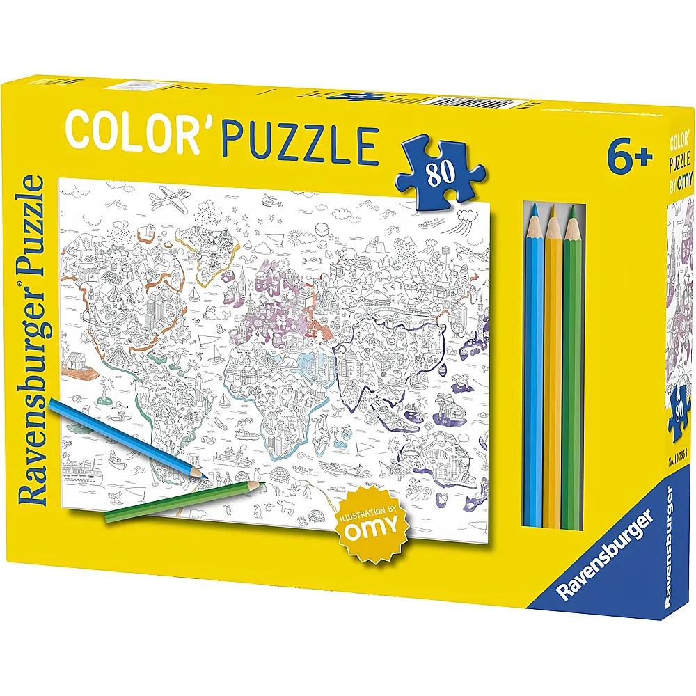 Ravensburger Puzzle Color Weltkarte zum Malen - 80 Teile