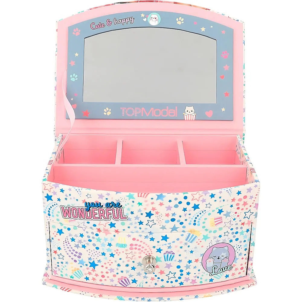 Depesche TOPModel Cutie Star - Kleines Schmuckk�stchen in Rosa, mit Sternen-Muster und Model-Motiv, Schmuckbox mit Spiegel und