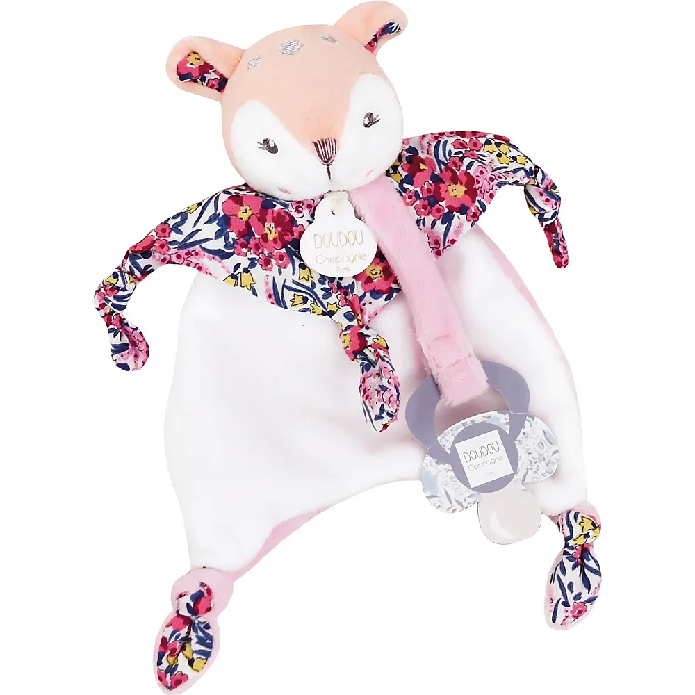 Doudou et Compagnie Rehkitz Schmusetuch mit Schnullerhalter - 20 cm | Schmuset�cher