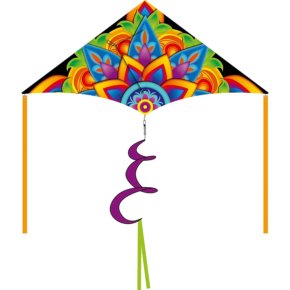 meinspielzeug - HQ Invento Drachen HQ Delta Flower Mandala 200x100 cm, Spule mit 60 m Schnur, ab 10 Jahren