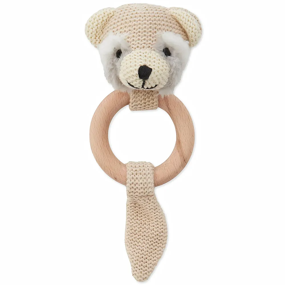 Bieco Waschb�r Baby Greifling mit Holzring  Geh�kelte Rassel f�r Jungen & M�dchen