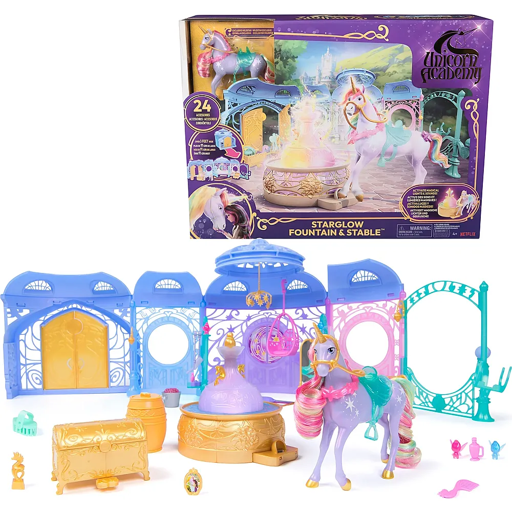 Spin Master Unicorn Academy Ava & Leaf Stall Starglow Fountain & Stable - 24 Teile