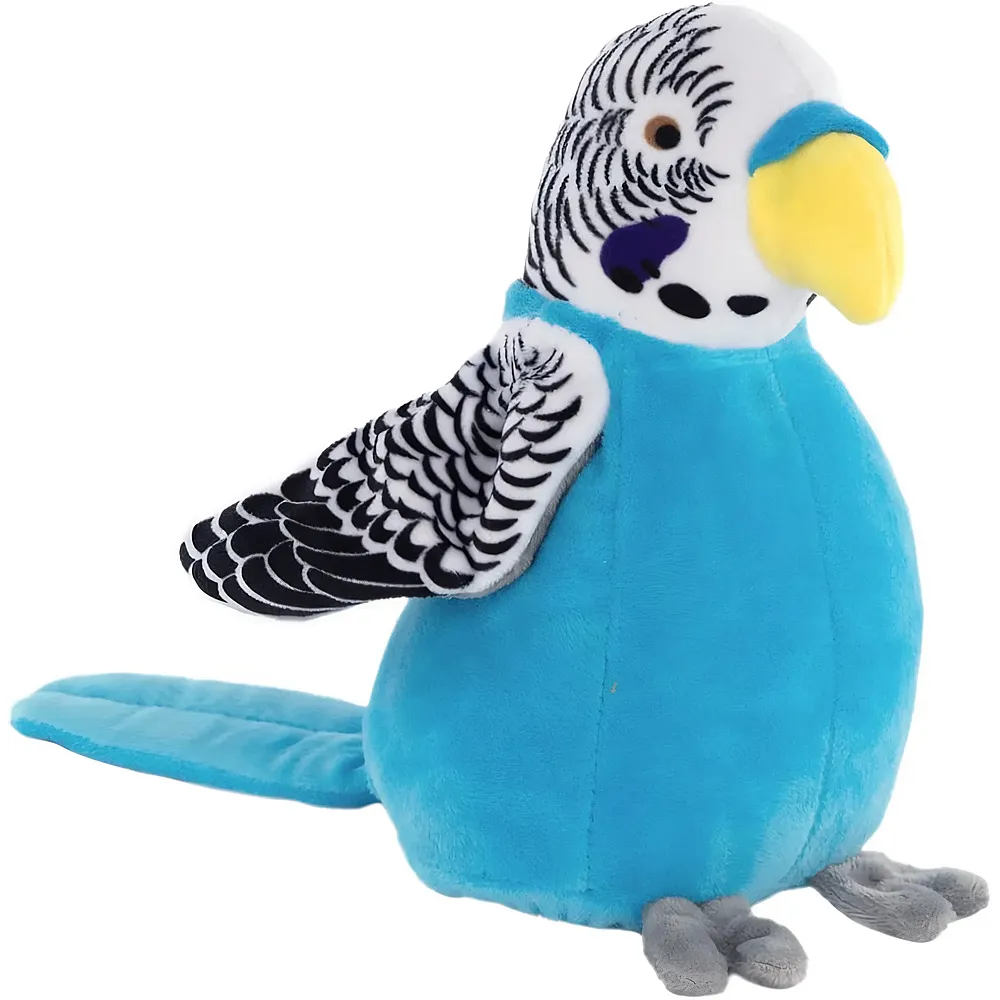 Idena Pl�sch Plappertier Wellensittich -  spricht alles in witziger Stimme nach Blau - 18 cm