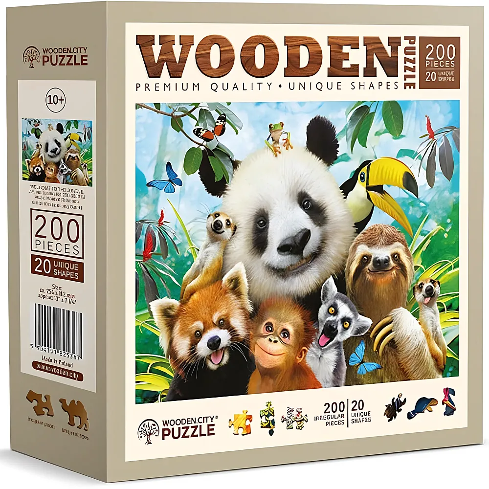 Wooden City Puzzle Holz M Welcome to the Jungle, 200 Teile, spezielle Formen, 25.4x18.2 cm, ab 10 J.