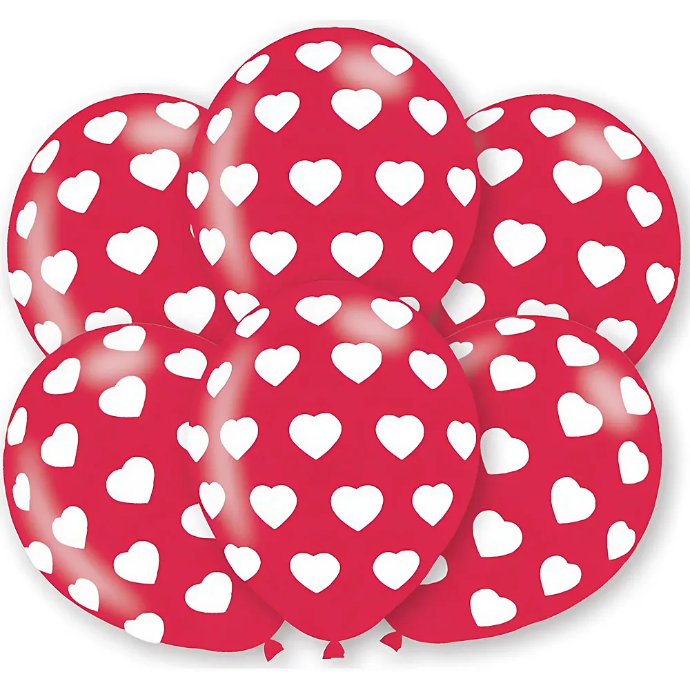 Amscan Ballone Herzen rot/weiss 6Teile | Kindergeburtstag
