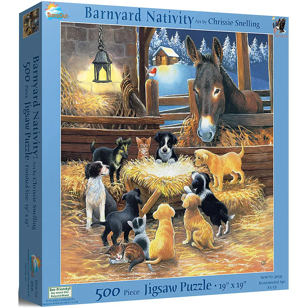 SunsOut Puzzle Chrissy Snelling Barnyard Nativity - 500 Teile